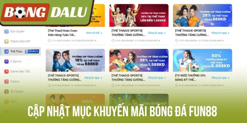 Cập nhật mục khuyến mãi bóng đá Fun88