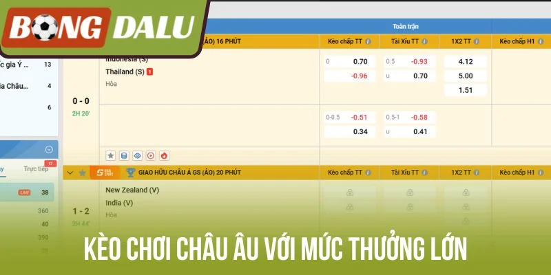 Kèo chơi Châu Âu với mức thưởng lớn