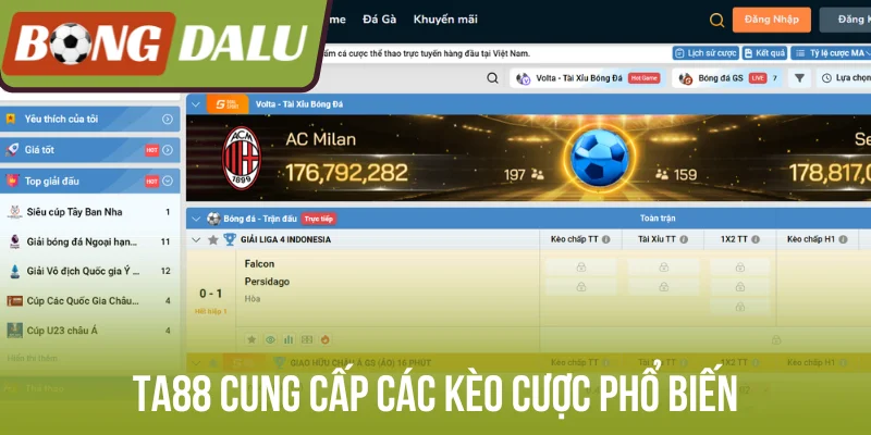TA88 cung cấp các kèo cược phổ biến