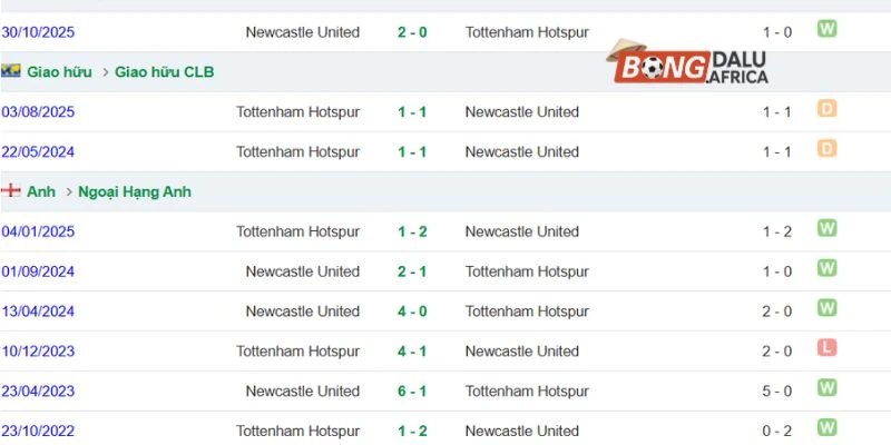 Thành tích thi đấu của Tottenham vs Newcastle